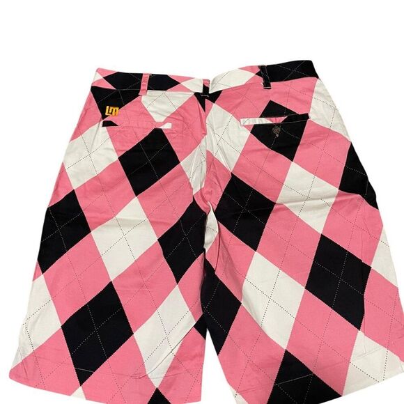 Loudmouth Golf Shorts Men’s Size 36 Pink Black White Argyle Diamond - Picture 6 of 7